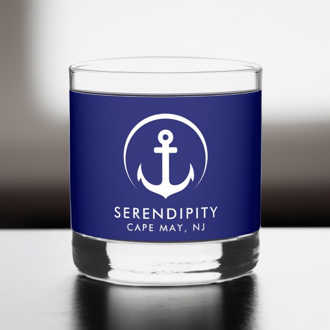 Modern Anchor Boat Logo Navy Blue Whiskey Glass (Creator Uploaded)