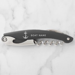 Modern Anchor Nautical Boat Name Custom Corkscrew