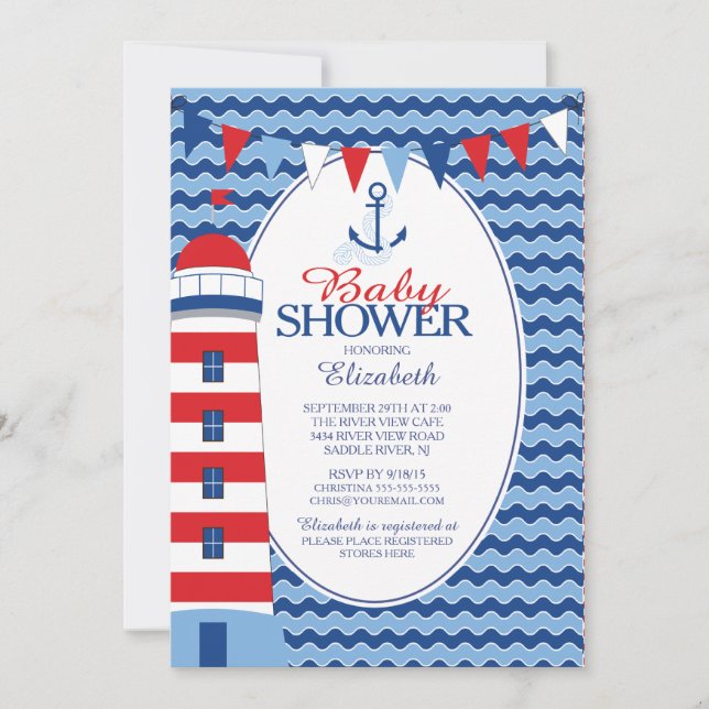 Modern Anchor Nautical Boys Baby Shower Invitation (Front)