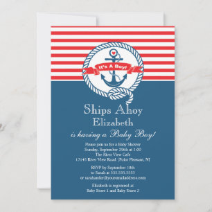 Modern Anchor Nautical Sailboat Boy Baby Shower Invitation