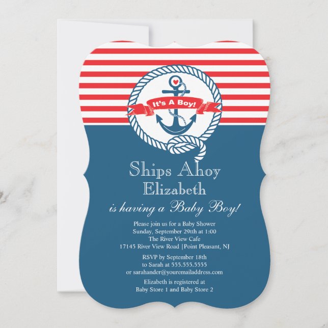 Modern Anchor Nautical Sailboat Boy Baby Shower Invitation (Front)