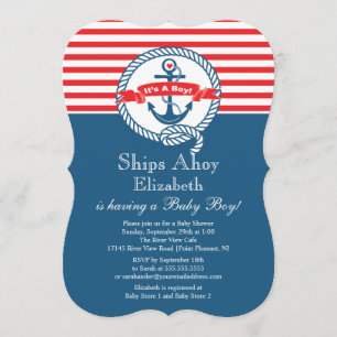 Modern Anchor Nautical Sailboat Boy Baby Shower Invitation