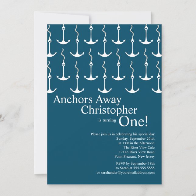 Modern Anchors Away Boy 1st Birthday Party Invitation (Front)
