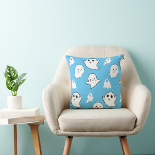 Modern and Adorable Ghosts Light Blue Halloween Cushion