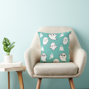 Modern and Adorable Ghosts Mint Green Halloween Cushion