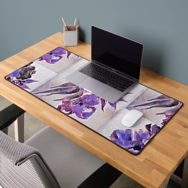 Modern and Artistic Watercolor Purple and Violet Desk Mat (Office 2)