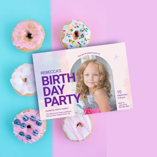 Modern and Bold Birthday Invitation Card for GIrls (Birthday Party for Girl | Invitation with wording | Birthday party invitation card)