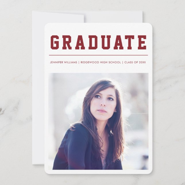 Modern and Bold graduation announcement Maroon (Front)