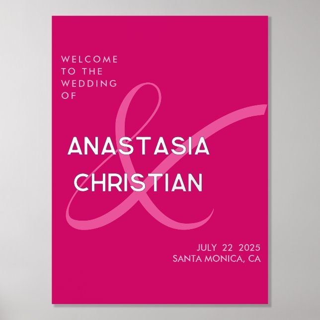 Modern and Bold Magenta Wedding Welcome Foil Prints (Front)