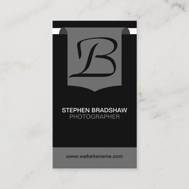 Modern and Bold Monogram Grey Business Card (Front)