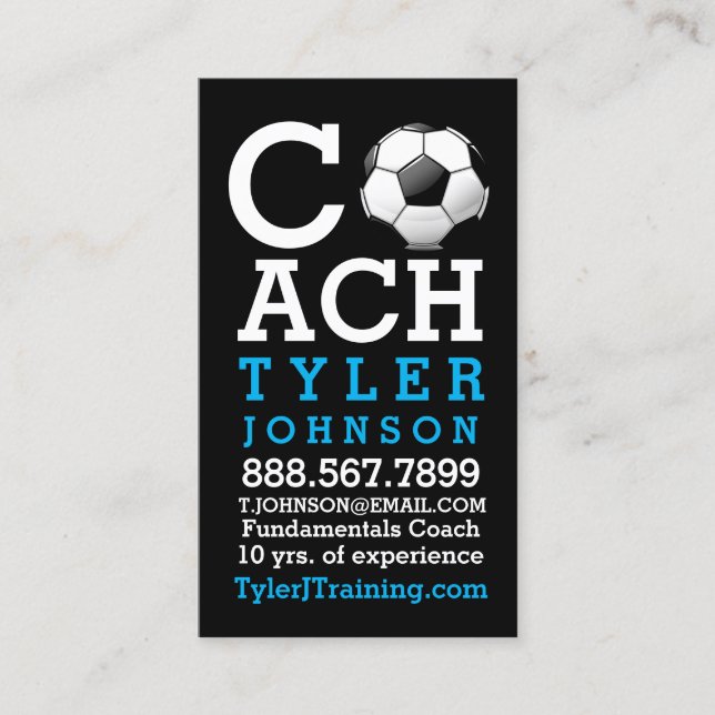 Modern and Bold Soccer Coach Business Card (Front)
