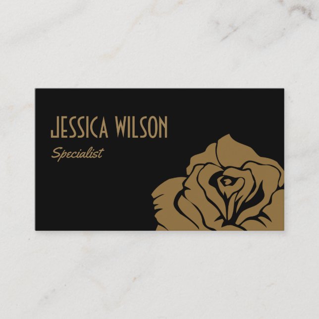 Modern and chic black golden flower business card (Front)