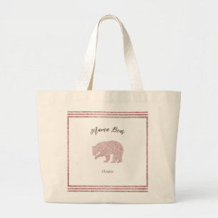 Modern and Chic Glitter Pink Mama Bear             Large Tote Bag