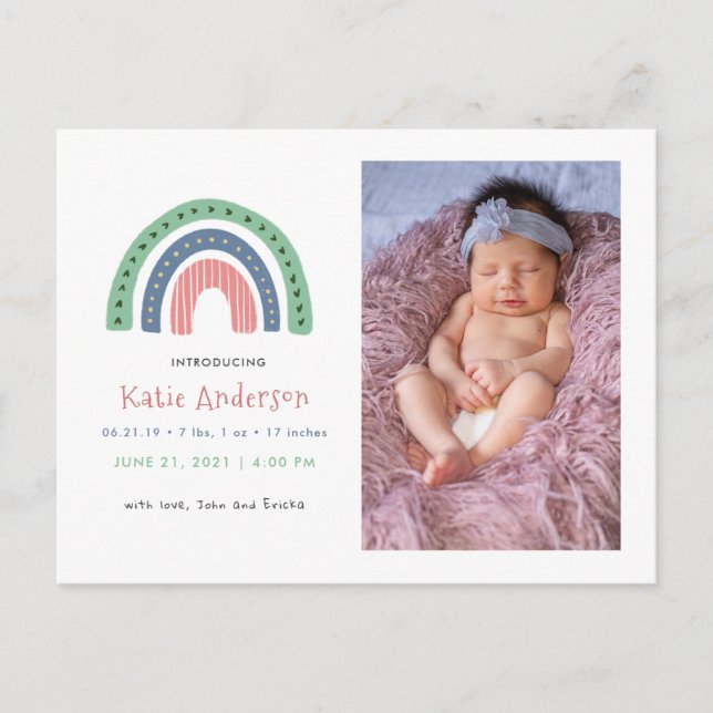 Modern and Chic Rainbow Photo Birth Announcement (Front)