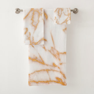 Modern and chic white marble faux gold glitter bath towel set