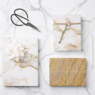 Modern and chic white marble gold glitter wrapping paper sheet