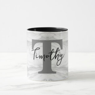 Modern and Classic Marble Monogram Letter T Mug