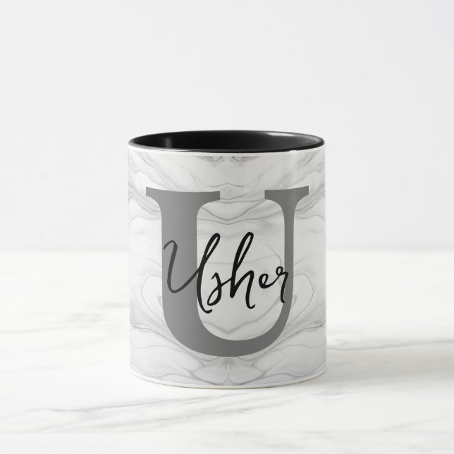Modern and Classic Marble Monogram Letter U Mug (Center)