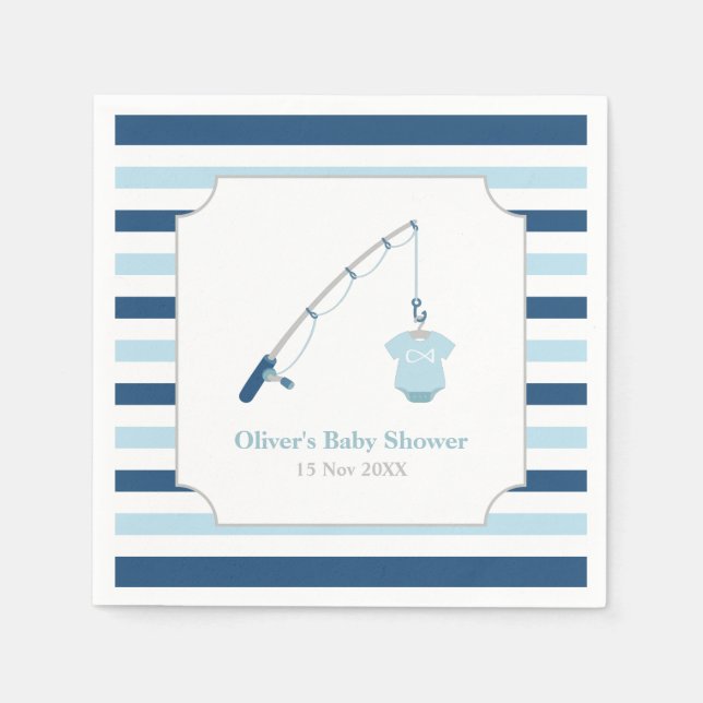 Modern and Cute Fishing Themed Baby Shower Napkin (Front)