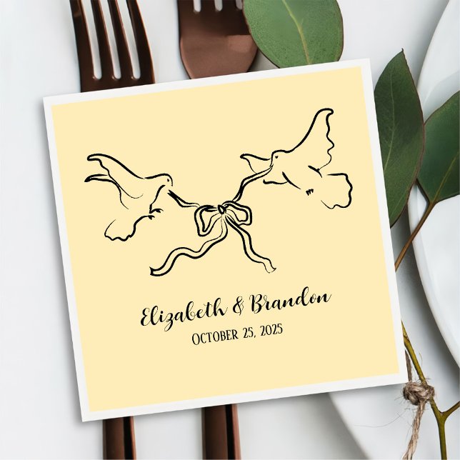 Modern and Elegant Bird with Ribbon Wedding Napkin (Creator Uploaded)