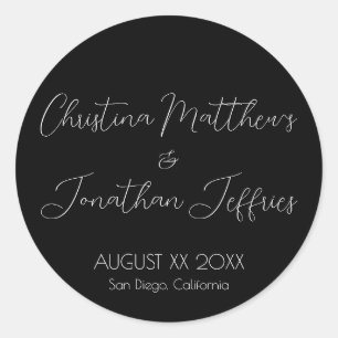 Modern and Elegant Black Wedding Classic Round Sticker