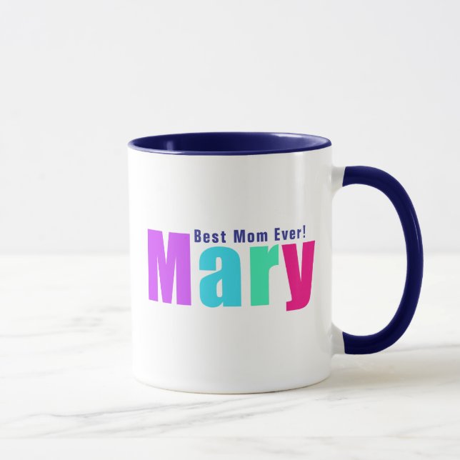 Modern and Elegant Colourful "Mary" Name, Deep Blu Mug (Right)