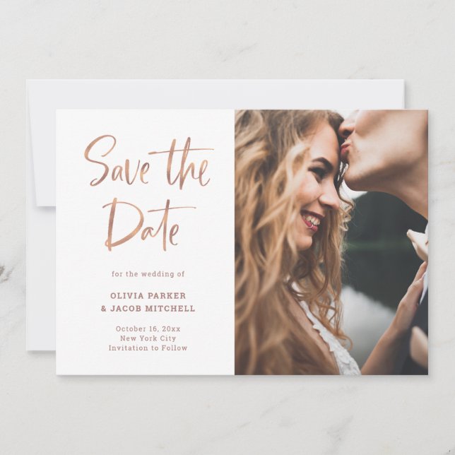 Modern and Elegant Faux Rose Gold | Photo Save The Date (Front)
