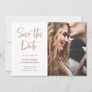 Modern and Elegant Faux Rose Gold   Photo Save The Date