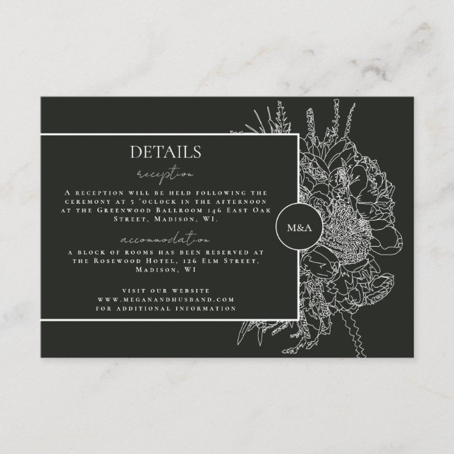 Modern and Elegant Floral Boquet Details Card (Front)