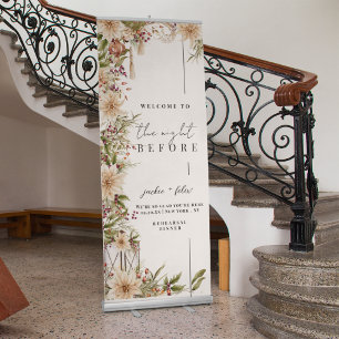 Modern And Elegant Floral Rehearsal Dinner Retractable Banner