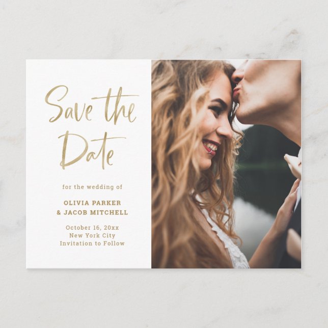 Modern and Elegant Gold | Photo Save the Date Announcement Postcard (Front)
