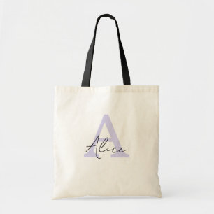 Modern and Elegant Lilac Personalised Monogram Tote Bag