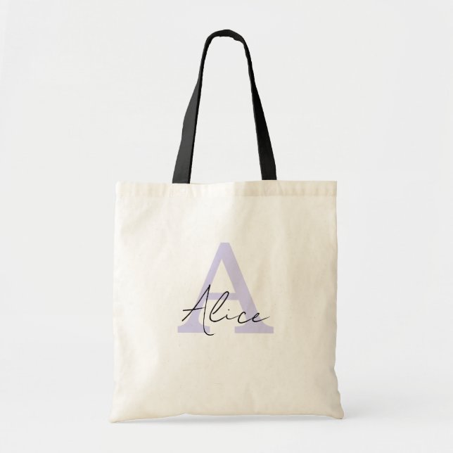 Modern and Elegant Lilac Personalised Monogram Tote Bag (Front)
