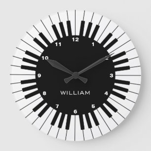Modern and Elegant Piano Keys With Customazed Name Large Clock