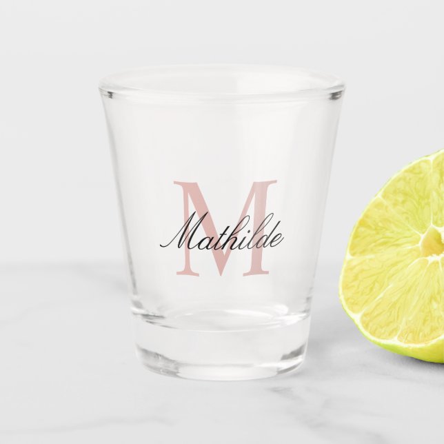 Modern and Elegant Pink Personalised Monogram  Shot Glass (Front)
