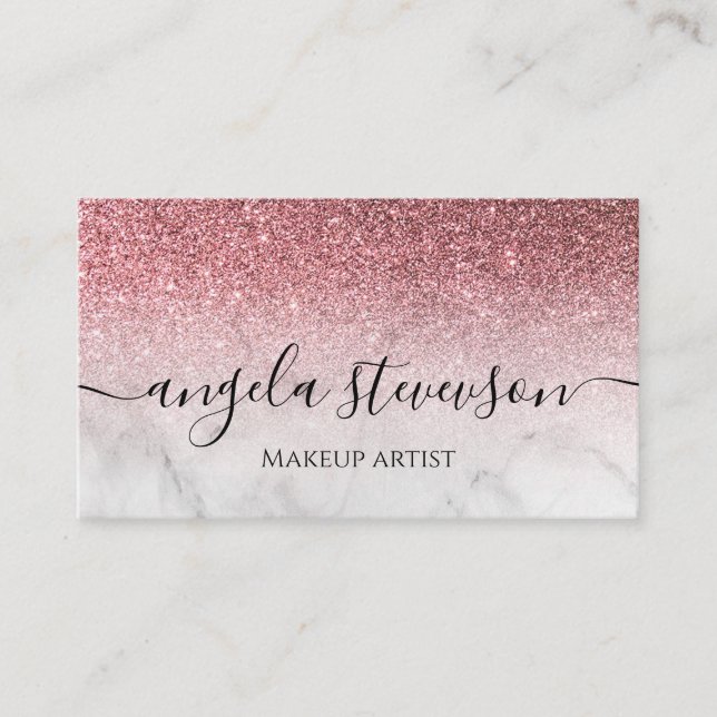 modern and elegant rose gold glitter marble  business card (Front)
