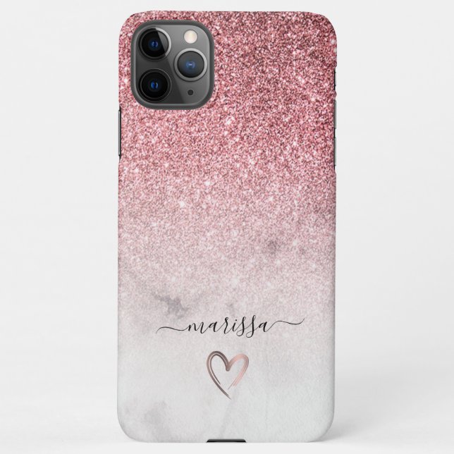 Modern and elegant rose gold glitter white marble  iPhone case (Back)