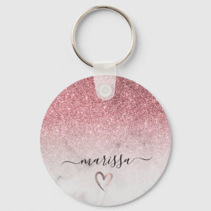 Modern and elegant rose gold glitter white marble key ring