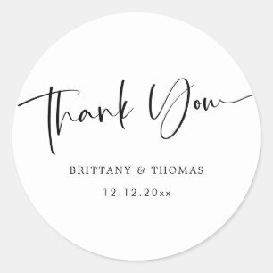 Modern and Elegant Script Thank You Wedding Classic Round Sticker