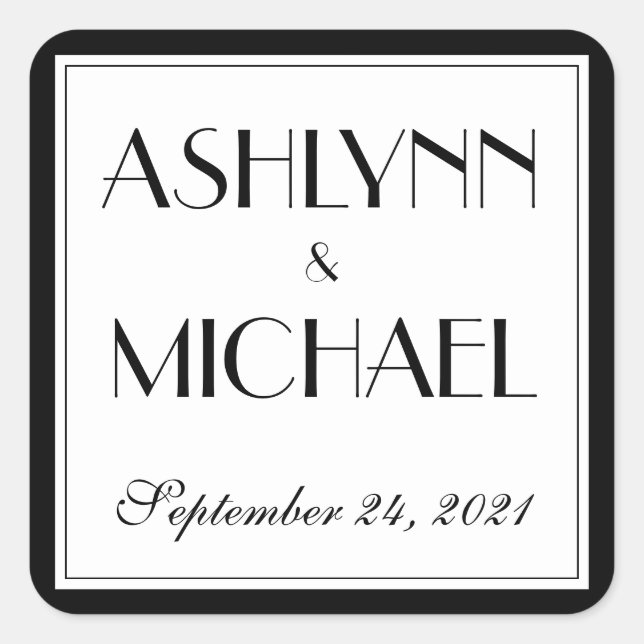 Modern and Elegant Stylish Wedding Square Sticker (Front)