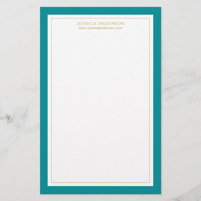 Modern And Elegant Teal And White Personalised Stationery (Front)