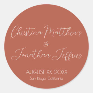 Modern and Elegant Terracotta Wedding Classic Round Sticker