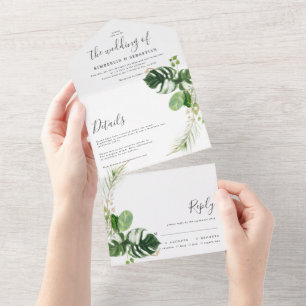 Modern and elegant tropical frame all in one invitation