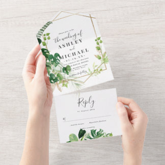 Modern and elegant tropical frame all in one invitation