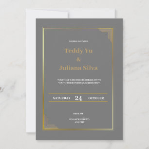 Modern and elegant wedding invitation in golden gr
