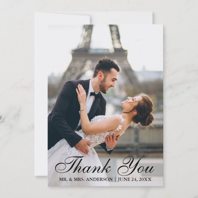 Modern and Elegant Wedding Photo Thank You Card (Front)
