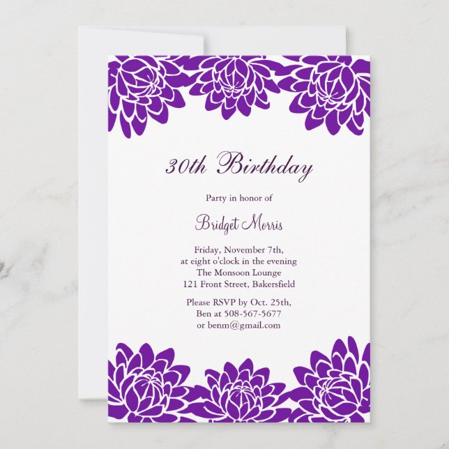 Modern and Floral Birthday Party Invitation (Front)