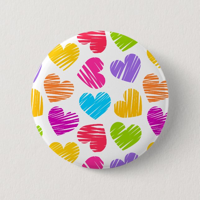 Modern and Girly Vibrant Doodled Hearts Pattern 6 Cm Round Badge (Front)