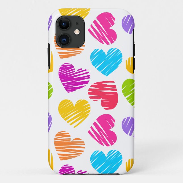 Modern and Girly Vibrant Doodled Hearts Pattern Case-Mate iPhone Case (Back)