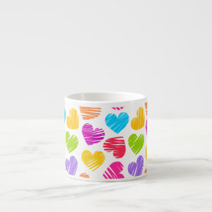 Modern and Girly Vibrant Doodled Hearts Pattern Espresso Cup